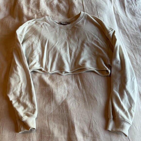 Beige Botany Cream French Terry Crop Crewneck Sweatshirt and Sweatshort Set, in - Picture 2 of 6